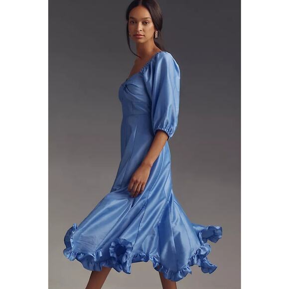 NWT Anthropologie HUTCH Twist-Front Puff-Sleeve Ruffle-Hem Dress Sz S #NB459 - Picture 4 of 11